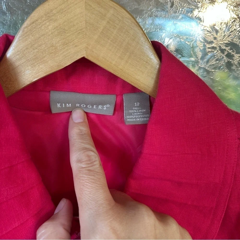 Kim Rogers Size 12 Cropped Peplum 3/4 Length Sleeves Button Up Jacket linen